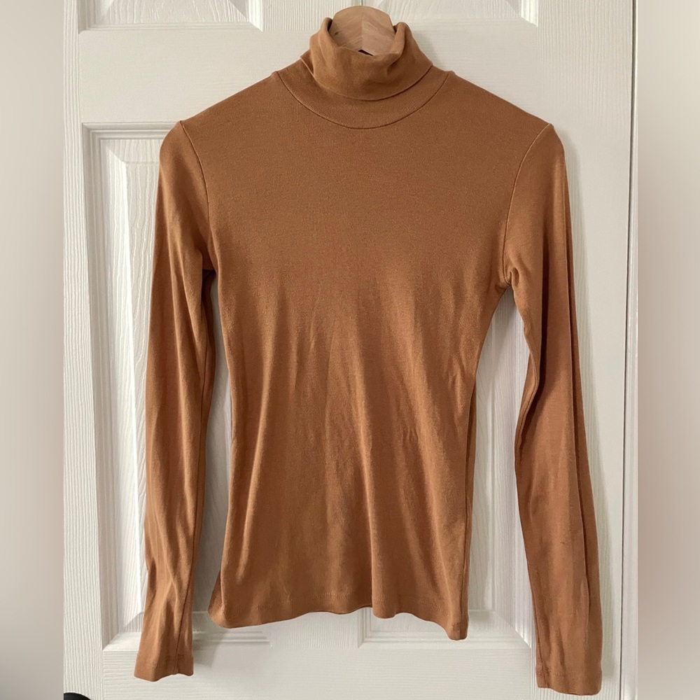 KOTN Fitted Turtleneck Top, Camel | ethical & sustainable